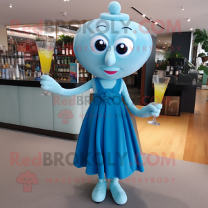 Cyan Pho mascot costume character dressed with a Cocktail Dress and Shoe clips