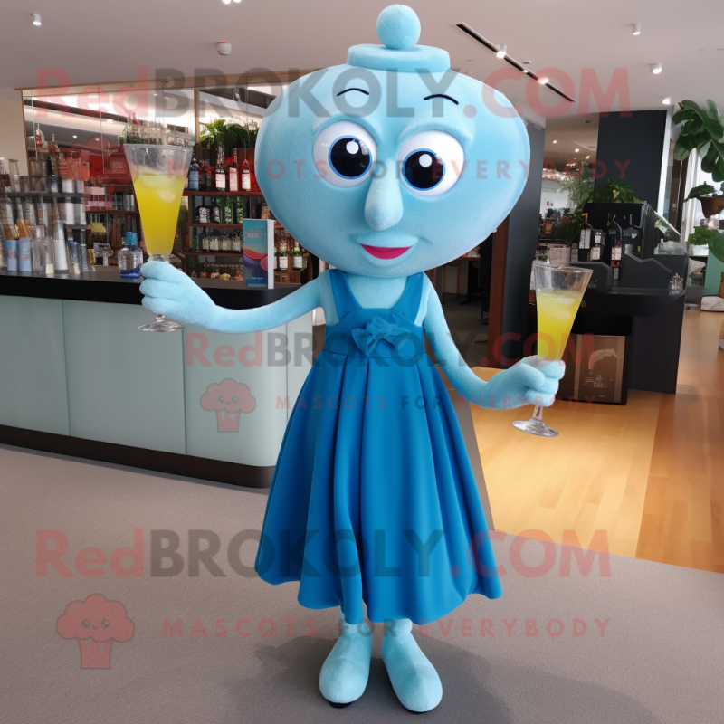 Cyan Pho mascot costume character dressed with a Cocktail Dress and Shoe clips Cyan Pho mascot costume character dressed with a Cocktail Dress and Shoe clips