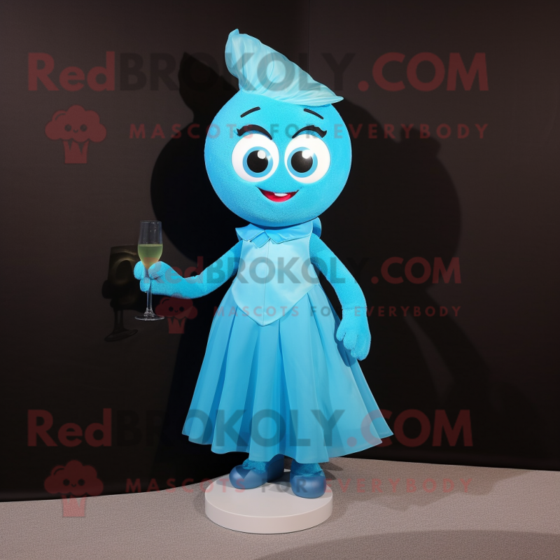 Cyan Pho mascot costume character dressed with a Cocktail Dress and Shoe clips Cyan Pho mascot costume character dressed with a Cocktail Dress and Shoe clips