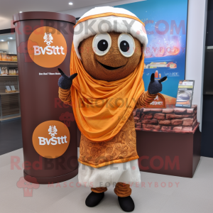 Rust Biryani mascot costume character dressed with a Vest and Shawls