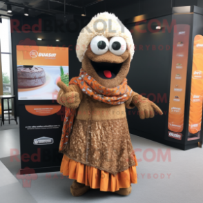 Rust Biryani mascot costume character dressed with a Vest and Shawls