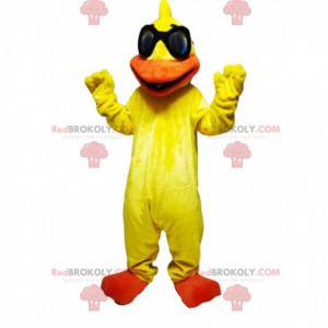 Velmi zábavný maskot žluté kachny se slunečními brýlemi -