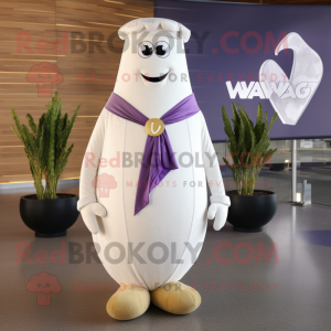 White Eggplant mascot costume character dressed with a V-Neck Tee and Pocket squares