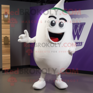 White Eggplant mascot costume character dressed with a V-Neck Tee and Pocket squares