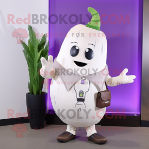 White Eggplant mascot costume character dressed with a V-Neck Tee and Pocket squares