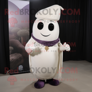 White Eggplant mascot costume character dressed with a V-Neck Tee and Pocket squares