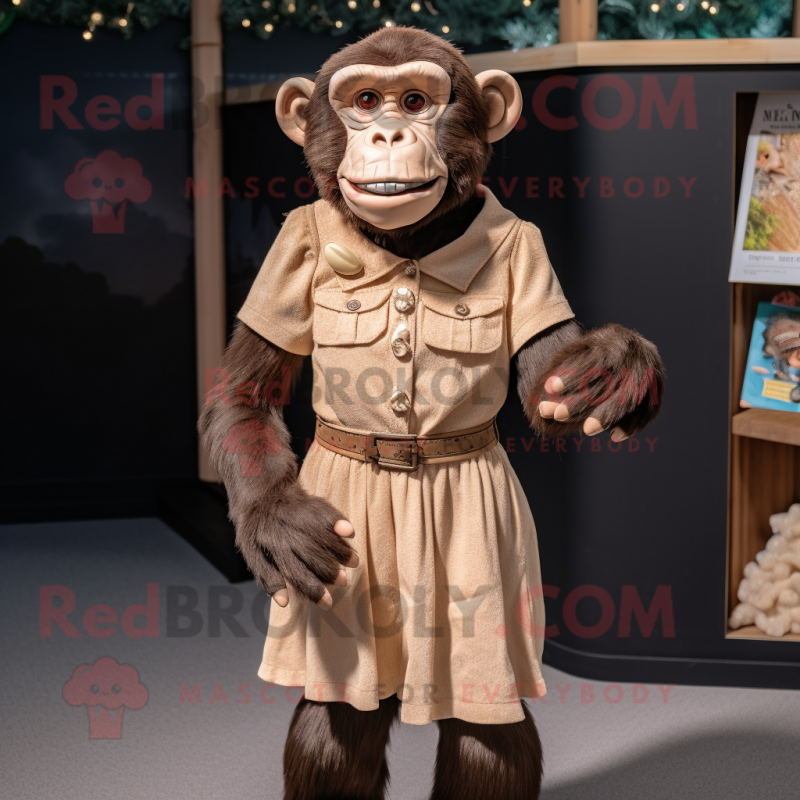 Tan Chimpanzee mascot costume character dressed with a Pleated Skirt and Necklaces