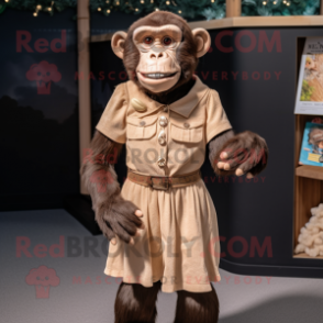 Tan Chimpanzee mascot costume character dressed with a Pleated Skirt and Necklaces