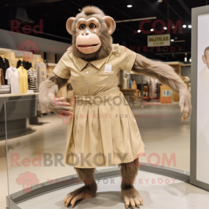Tan Chimpanzee mascot costume character dressed with a Pleated Skirt and Necklaces