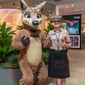 Tan Thylacosmilus mascot costume character dressed with a Shift Dress and Smartwatches