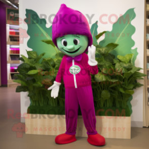 Magenta Spinach mascot costume character dressed with a Capri Pants and Hat pins