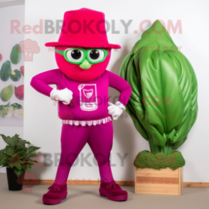 Magenta Spinach mascot costume character dressed with a Capri Pants and Hat pins