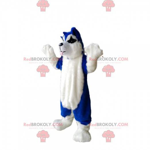 Blå och vit hundmaskot - Redbrokoly.com