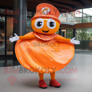 Orange Plate Spinner mascot costume character dressed with a Skirt and Gloves