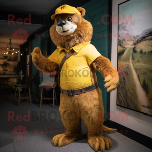 Yellow Beaver mascot costume character dressed with a Skinny Jeans and Belts