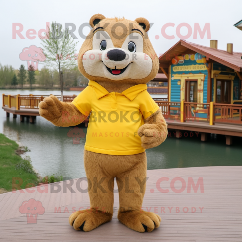 Yellow Beaver mascot costume character dressed with a Skinny Jeans and Belts