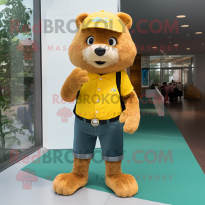 Yellow Beaver mascot costume character dressed with a Skinny Jeans and Belts