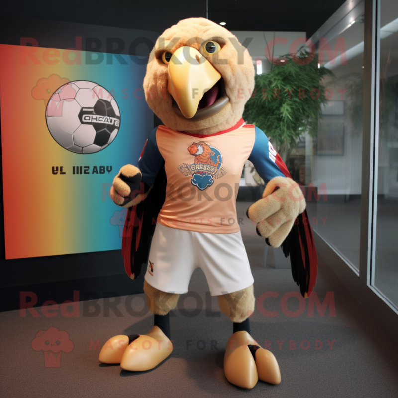 Tan Parrot mascot costume character dressed with a Rugby Shirt and Scarf clips