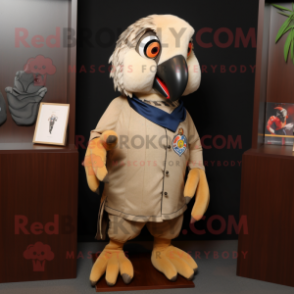 Tan Parrot mascot costume character dressed with a Rugby Shirt and Scarf clips