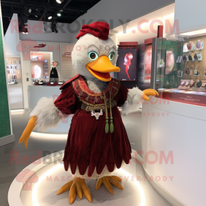 Maroon Muscovy Duck mascot costume character dressed with a Skirt and Keychains