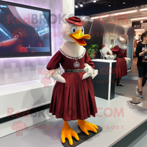 Maroon Muscovy Duck mascot costume character dressed with a Skirt and Keychains