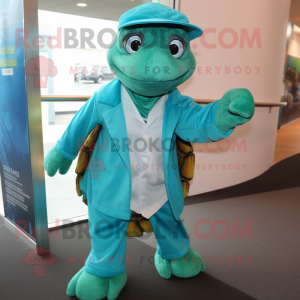 Teal zeeschildpad mascotte...