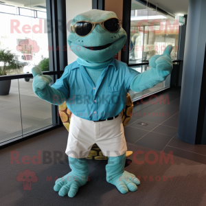 Teal zeeschildpad mascotte...