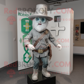 Silver Celtic Cross mascot costume character dressed with a Skinny Jeans and Hat pins