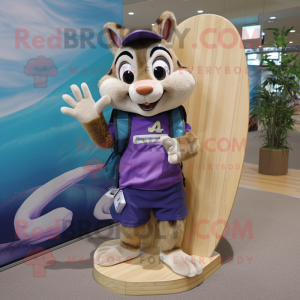 Lavender Chipmunk mascot costume character dressed with a Board Shorts and Hairpins