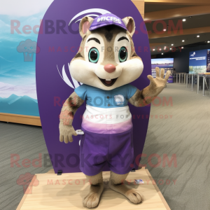 Lavender Chipmunk mascot costume character dressed with a Board Shorts and Hairpins
