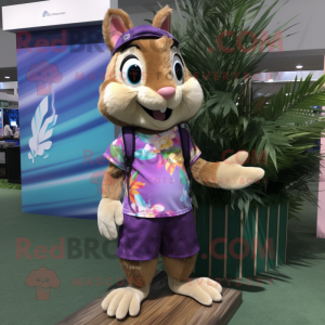 Lavender Chipmunk mascot costume character dressed with a Board Shorts and Hairpins