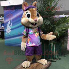 Lavender Chipmunk mascot costume character dressed with a Board Shorts and Hairpins