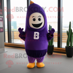 nan Eggplant mascot costume character dressed with a T-Shirt and Beanies