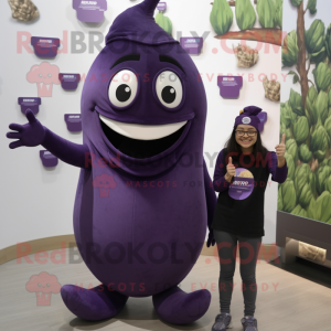 nan Eggplant mascot costume character dressed with a T-Shirt and Beanies
