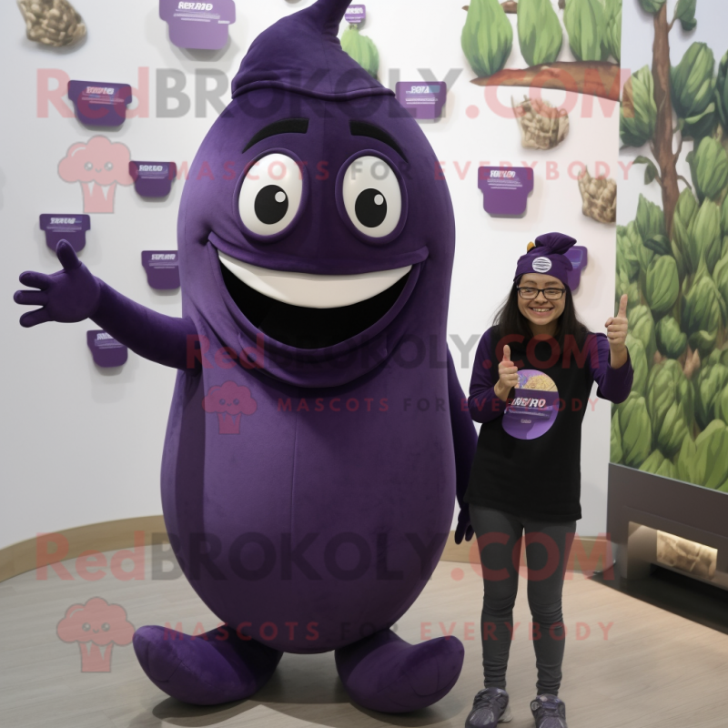 nan Eggplant mascot costume character dressed with a T-Shirt and Beanies nan Eggplant mascot costume character dressed with a T-Shirt and Beanies