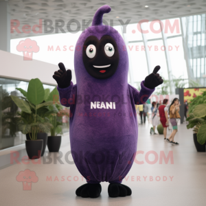 nan Eggplant mascot costume character dressed with a T-Shirt and Beanies
