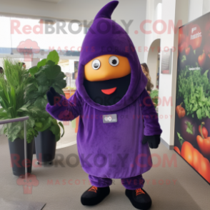 nan Eggplant mascot costume character dressed with a T-Shirt and Beanies