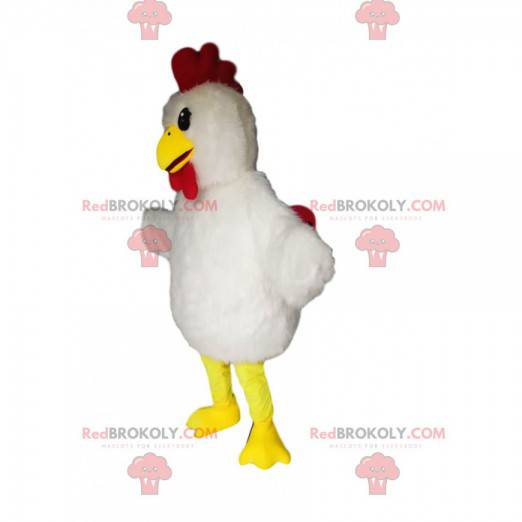 Mascote de frango com linda plumagem branca - Redbrokoly.com