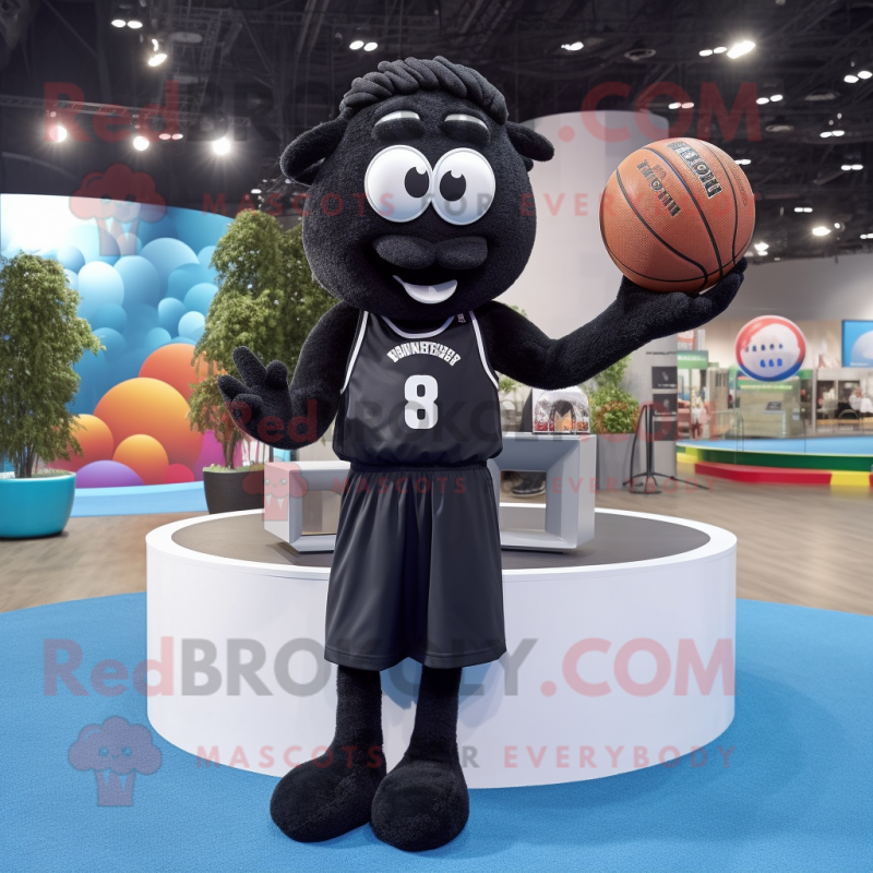Black Basketball Ball mascot costume character dressed with a Shift Dress and Bracelets Black Basketball Ball mascot costume character dressed with a Shift Dress and Bracelets