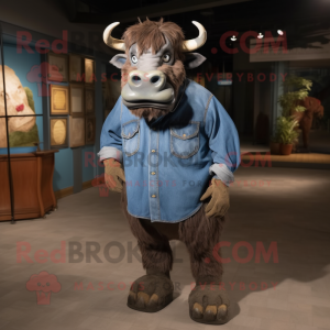 nan Buffalo mascot costume character dressed with a Denim Shirt and Shoe laces