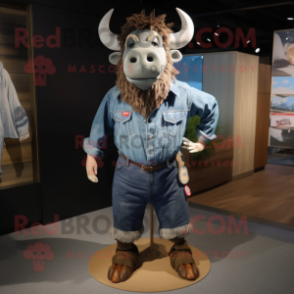 nan Buffalo mascot costume character dressed with a Denim Shirt and Shoe laces