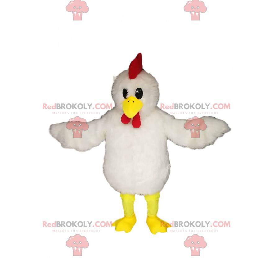 Mascotte de poulet avec un beau plumage blanc - Redbrokoly.com
