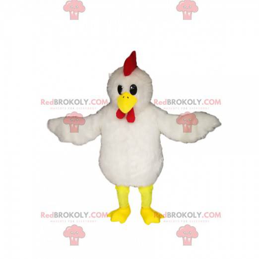 Kycklingmaskot med härlig vit fjäderdräkt - Redbrokoly.com