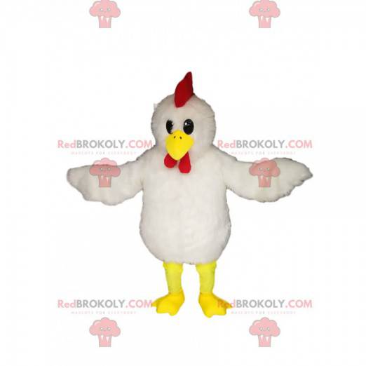 Mascotte de poulet avec un beau plumage blanc - Redbrokoly.com