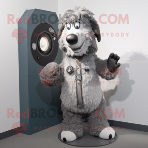 Gray Shepard'S Pie mascot costume character dressed with a Suit and Rings