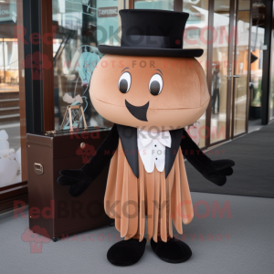 Brown Jellyfish mascot costume character dressed with a Tuxedo and Clutch bags
