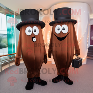 Brown Jellyfish mascot costume character dressed with a Tuxedo and Clutch bags