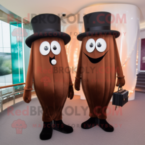 Brown Jellyfish mascot costume character dressed with a Tuxedo and Clutch bags