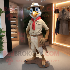 Tan Woodpecker mascot costume character dressed with a Culottes and Suspenders