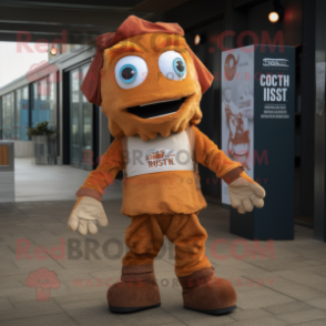 Rust Fish And Chips mascot costume character dressed with a Cargo Pants and Mittens